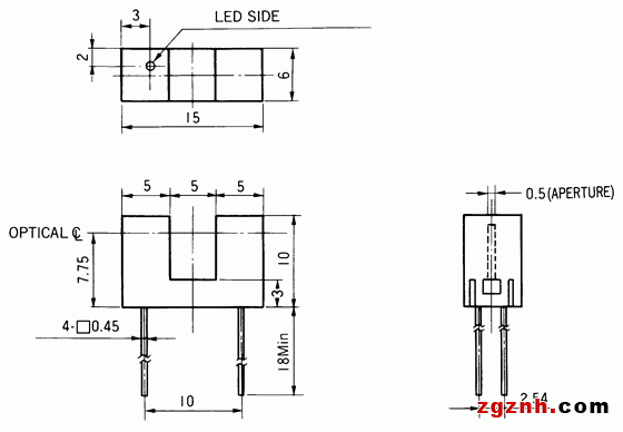 光电传感器（光学传感器）OJ-1202尺寸规格