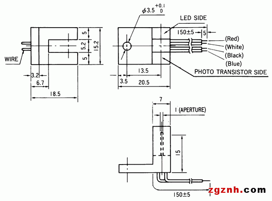 光电传感器（光学传感器）OJ-3302尺寸规格